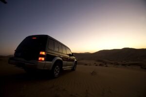 desert, suv, sunset glow